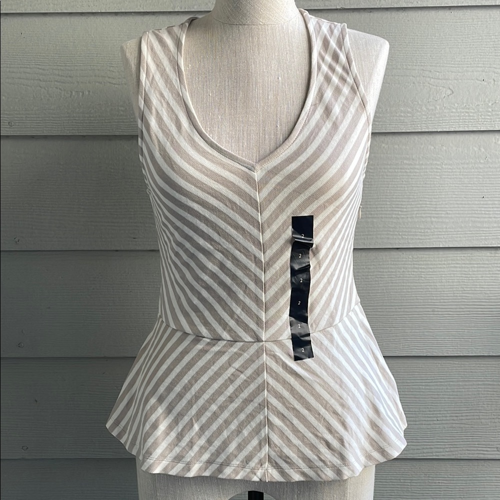 Banana Republic Cream and White Diagonal Stripe Peplum Top - NWT